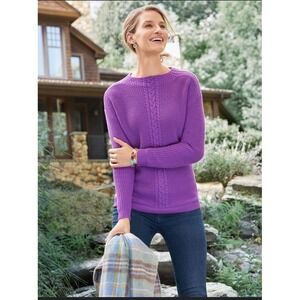 Talbots Small Purple Cable Knit Mock neck Sweater Lambs‎ Wool Blend